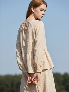 Heyson Women’s Cream Tie-Back Peplum Long-Sleeve Boho Top